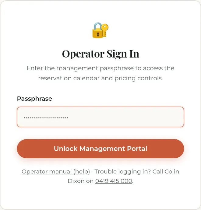 The Operator Sign In screen